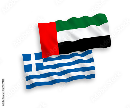 Flags of Greece and United Arab Emirates on a white background