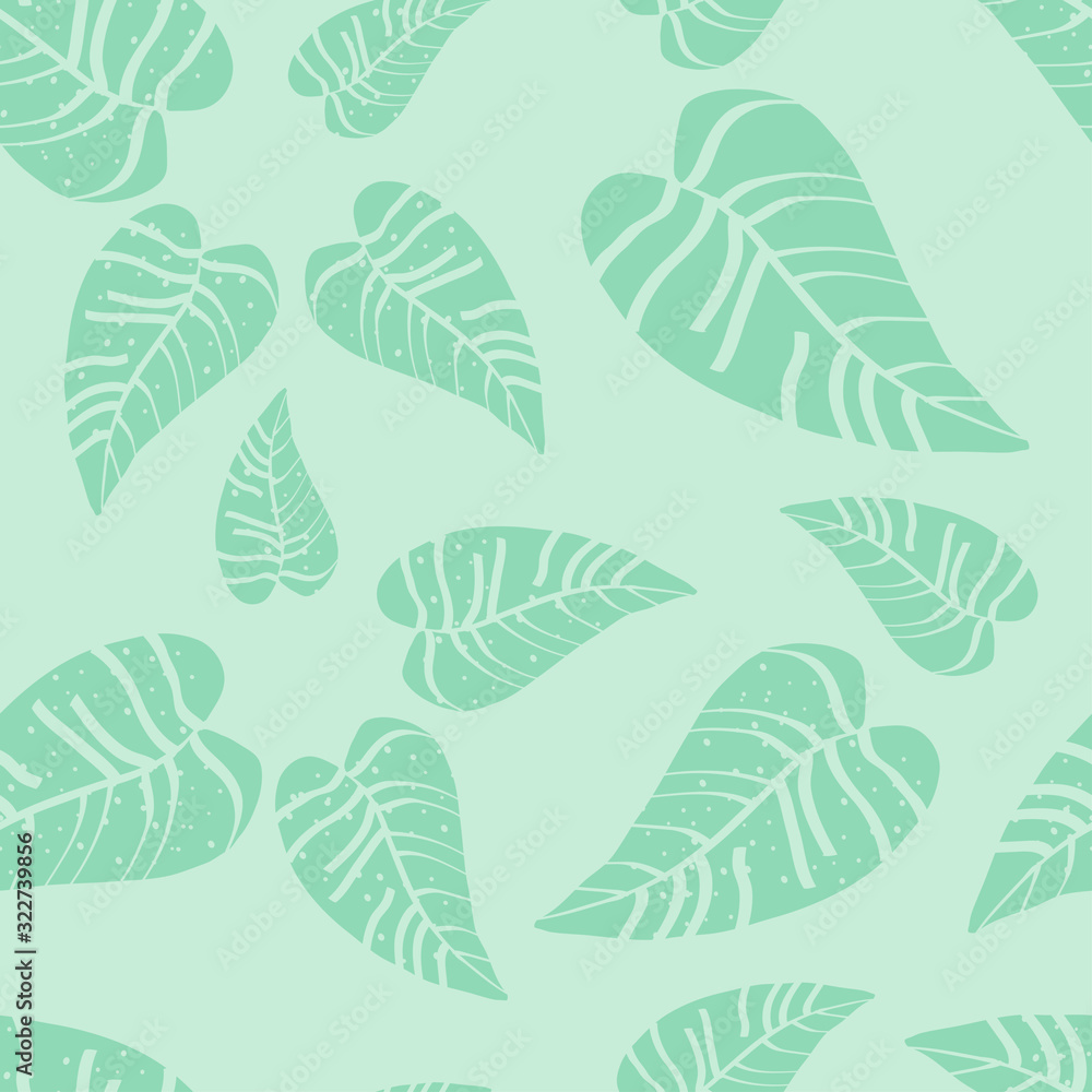 Blue and green tropical leaves seamless pattern. Wrapping paper, fabric print texture.
