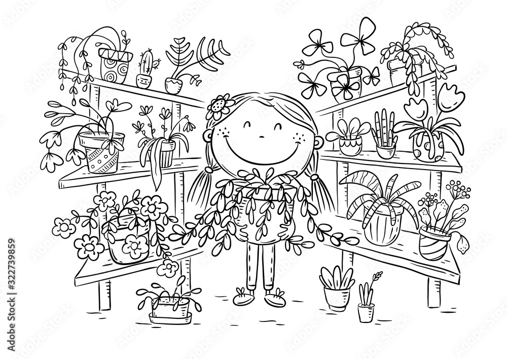 Girl in the greenhouse with her plant collection Girl in the greenhouse with her plant collection
