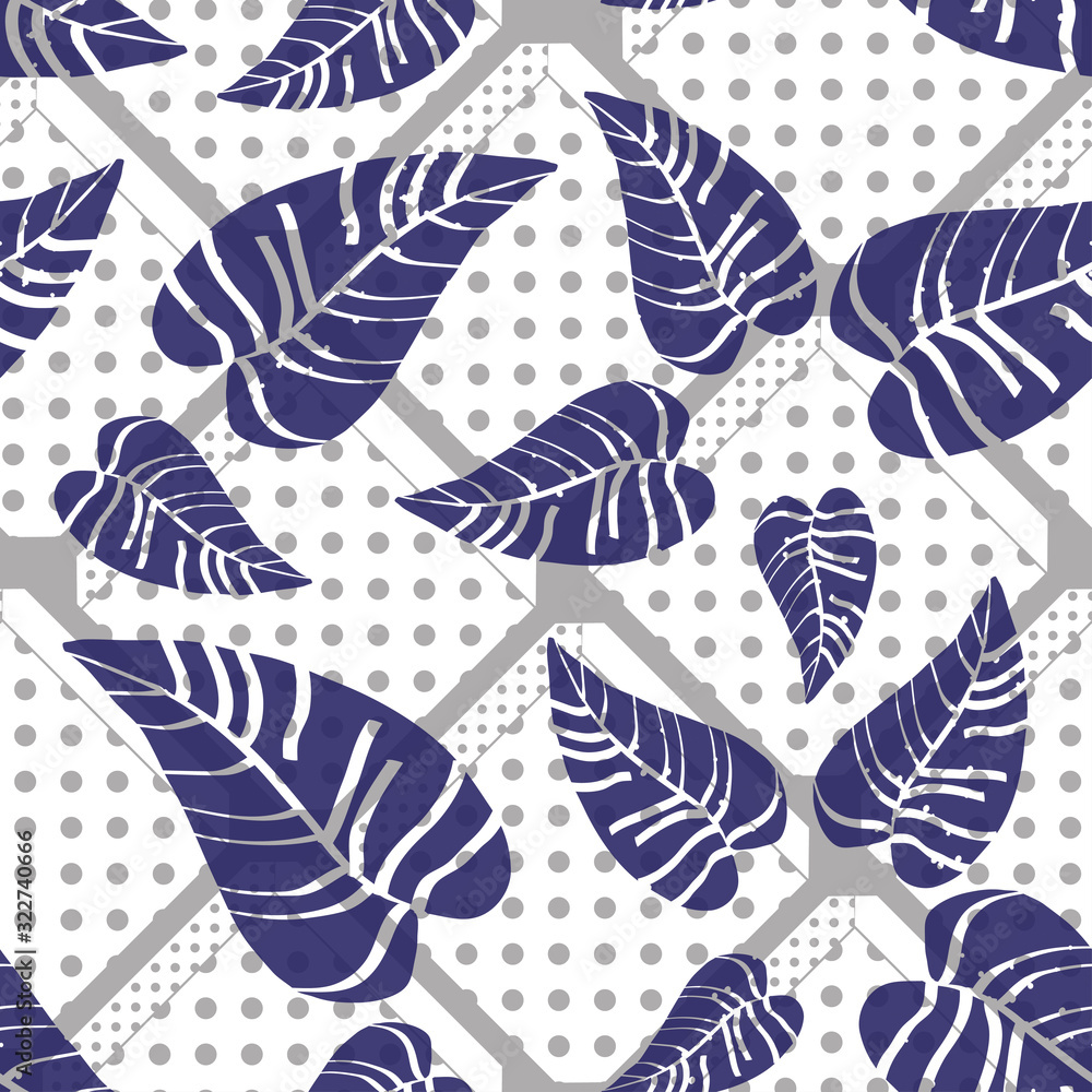 Blue tropical leaves seamless pattern. Wrapping paper, fabric print texture. Blue tropical leaves seamless pattern. Wrapping paper, fabric print texture.