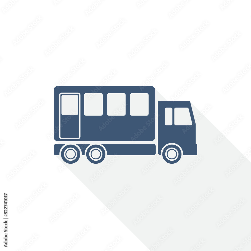 Off road bus vector icon, combination truck flat design illustration