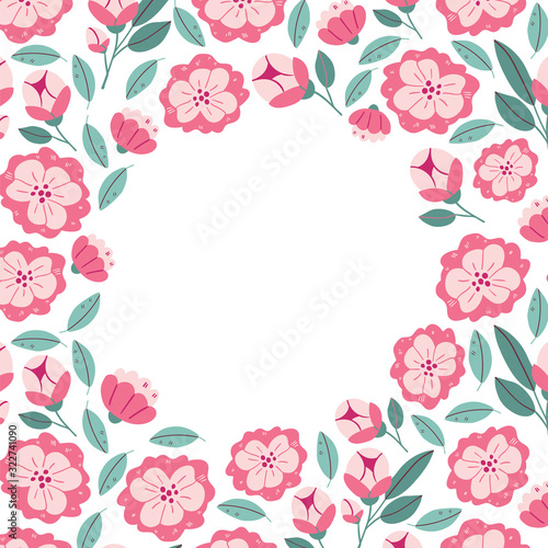 Square banner with spring flowers in bloom