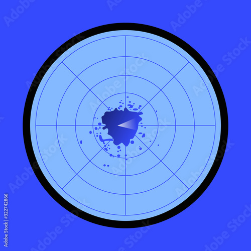Blue radar icon with black frame on blue background.