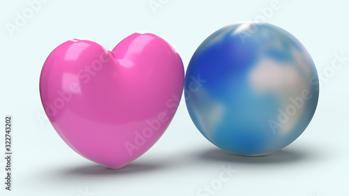 world and pink heart for  holiday  content. © niphon