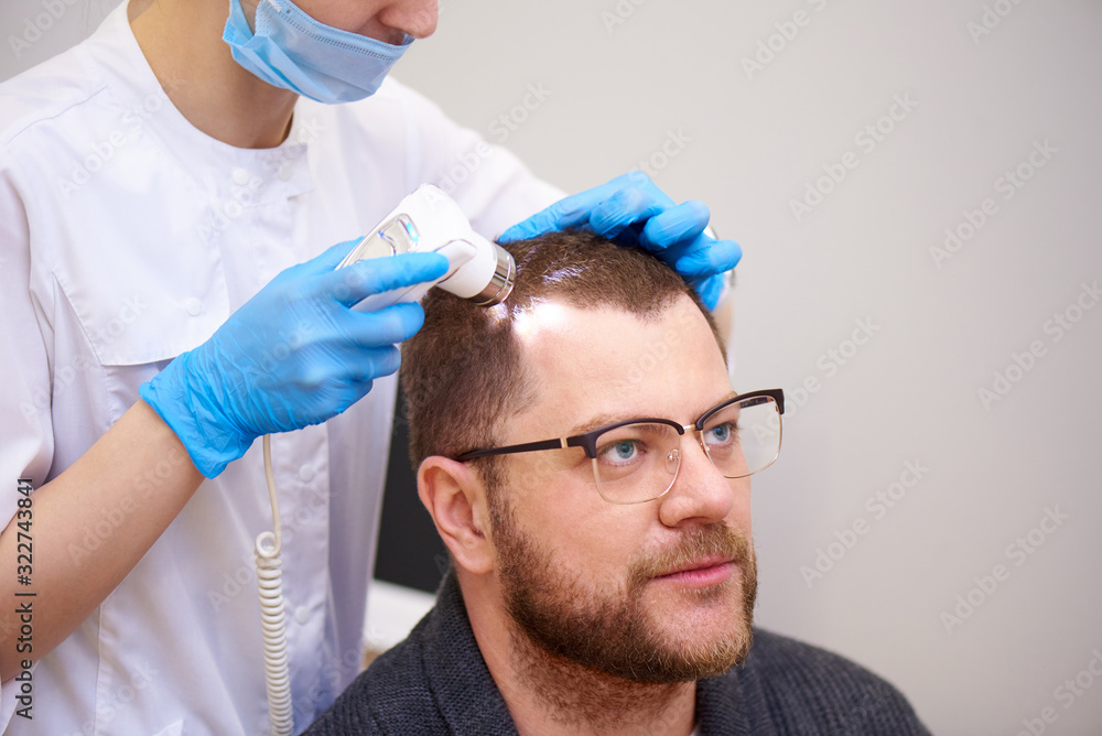 Microscopic examination of the hair and skin of the scalp. Microscopic examination of the hair and skin of the scalp.