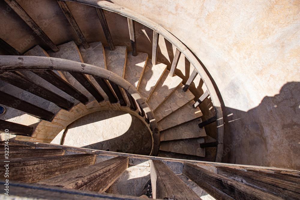 Fototapeta premium wooden staircase to a view point in Wakan Village in Oman