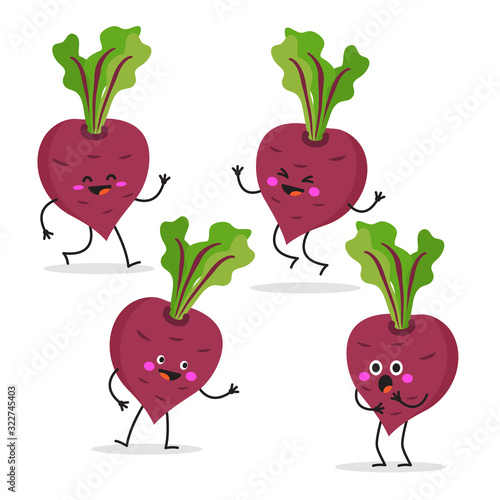 Beet. Cute vegetable character set.