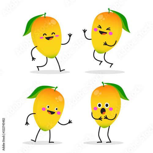 Mango. Cute fruit character set.
