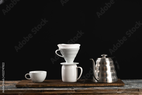 Black coffee poured into a glass in the morning © artrachen