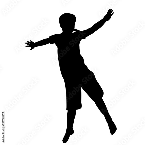 vector, on a white background, black silhouette of a child jumping