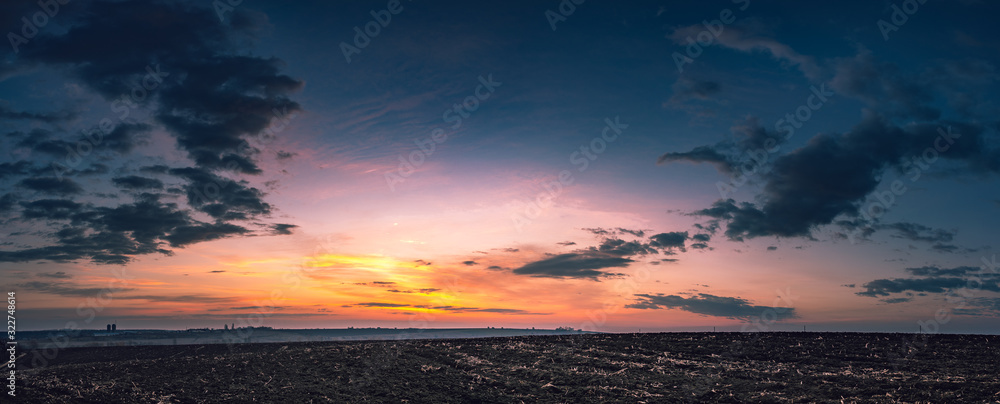 Fields landscape in summer sunset and sunrise Fields landscape in summer sunset and sunrise