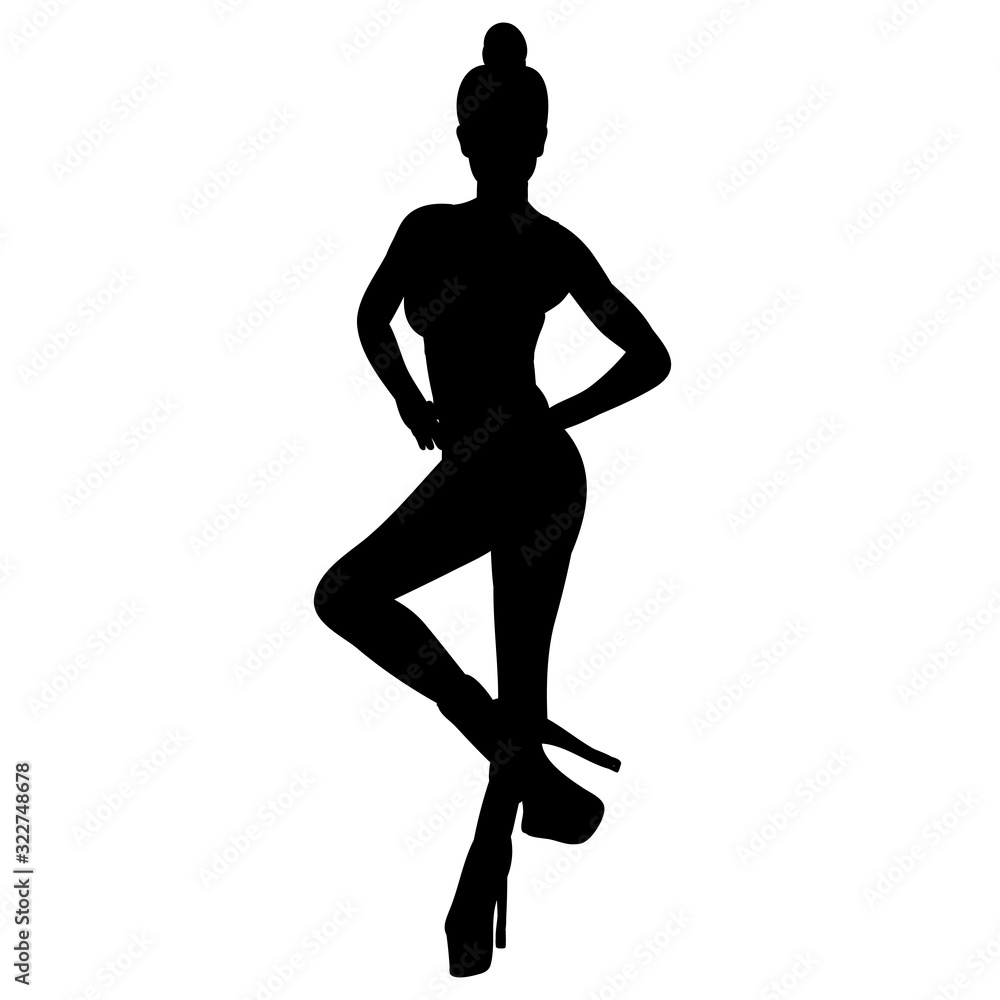 vector, on a white background, black silhouette of a sexy girl