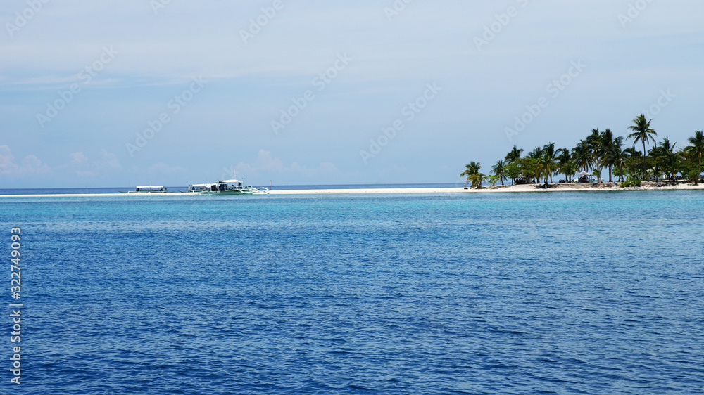 tropical island on the background of the sea and blue sky