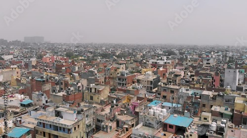 Aerial view of New Delhi overpopulated city close to old market