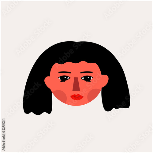 Cartoon abstract face of young girl. Woman hand drawn portrait vector illustration.