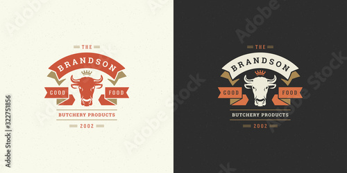 Butcher shop logo vector illustration cow head silhouette good for farm or restaurant badge