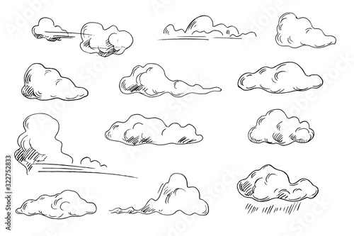 Vector set of hand-drawn clouds.