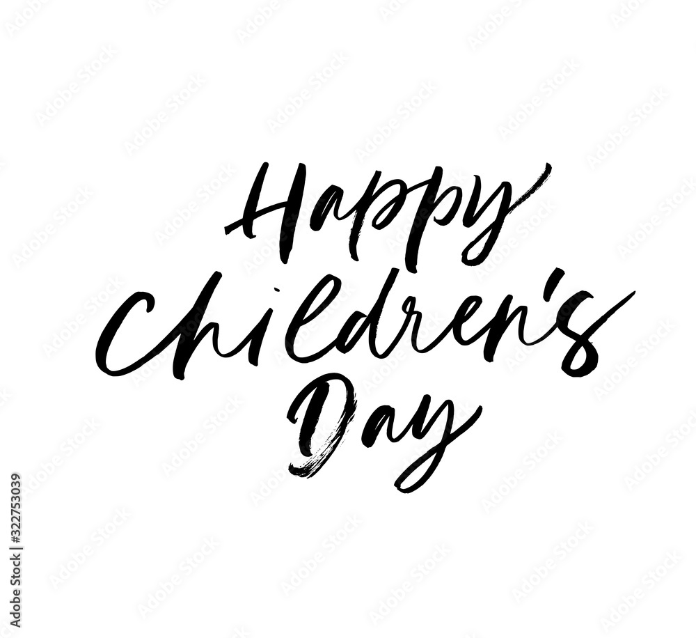 Happy children day ink pen vector lettering. Traditional holiday congratulation handwritten calligraphy.