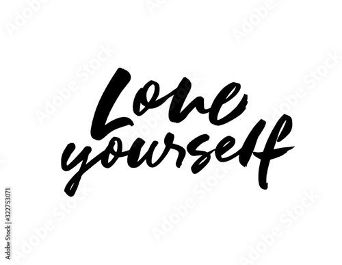 Love yourself ink pen vector lettering. Self acceptance motivational slogan handwritten calligraphy.