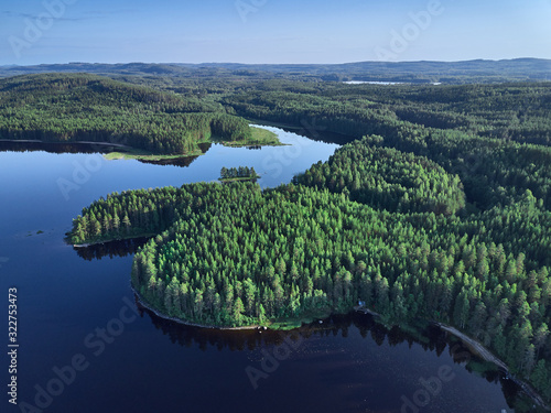 Aerial view of lake, islands, and forest. National park Koli. Nature of North Karelia, Finland. photo