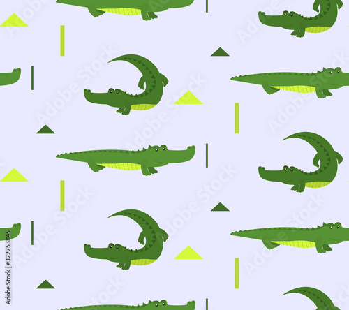 Cute crocodiles print. Alligator characters seamless pattern, childish background. © Maria