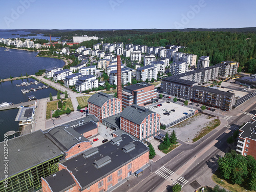 Aerial view of Sibelius Hall in Lahti, Finland. On the background new district. The old factory was rebuilt into housing. photo