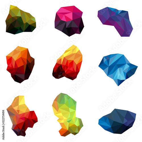 Collection of colorful abstract polygonal isolated on white background. Polygon logo.