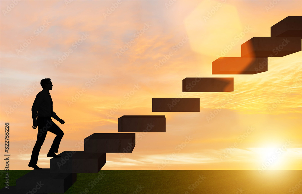 Businessman in career promotion concept with stairs