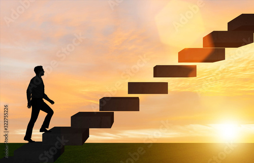 Fotografiet Businessman in career promotion concept with stairs
