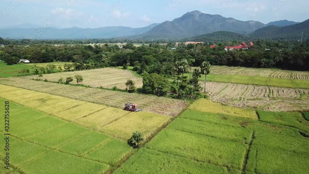 Combine Harvester Working On Farmland 4K Aerial Shot Combine Harvester Working On Farmland 4K Aerial Shot