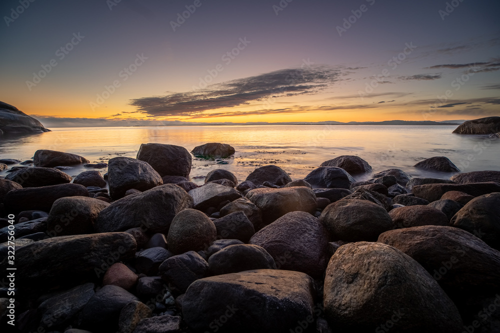 Sunset sea and rocks HDR