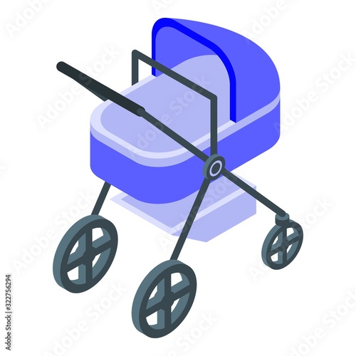 Pram icon. Isometric of pram vector icon for web design isolated on white background