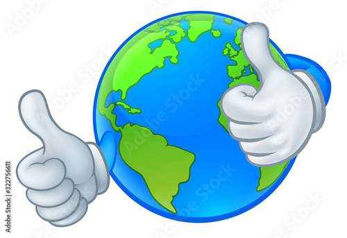 An earth globe world cartoon character mascot giving a thumbs up