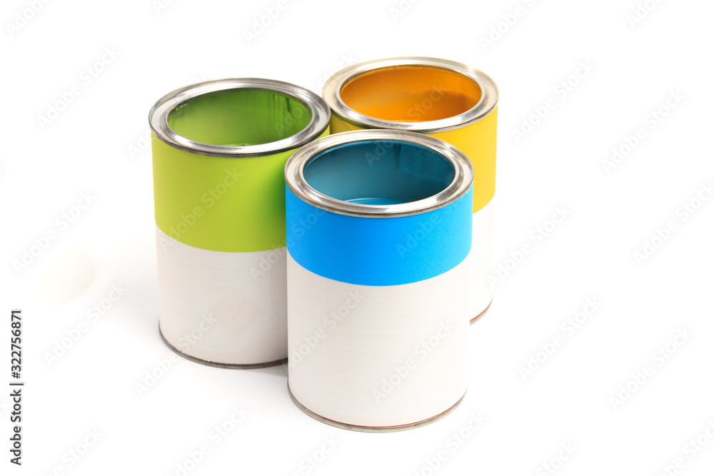 set of Cans with color paint isolated on white background set of Cans with color paint isolated on white background