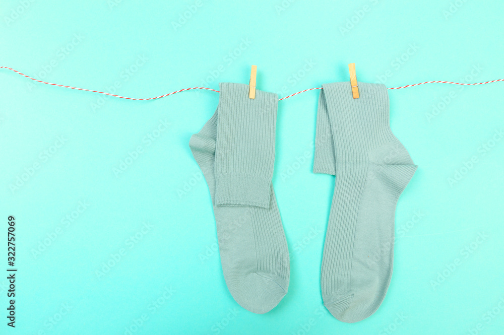 colorful socks on blue background - Image colorful socks on blue background - Image