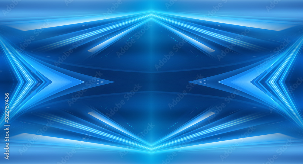 Dark background with lines and spotlights, neon light, night view. Abstract blue background. Dark background with lines and spotlights, neon light, night view. Abstract blue background.