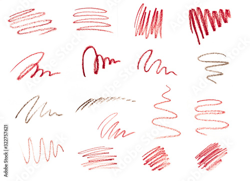 Obraz na płótnie Set of lipstick Liner Pencil Squiggles isolated on white background  - Image