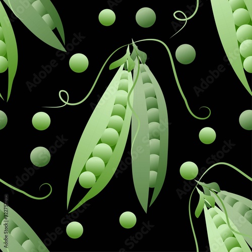 Green peas in modern style. Design template with green peas. Floral texture repeat modern pattern.