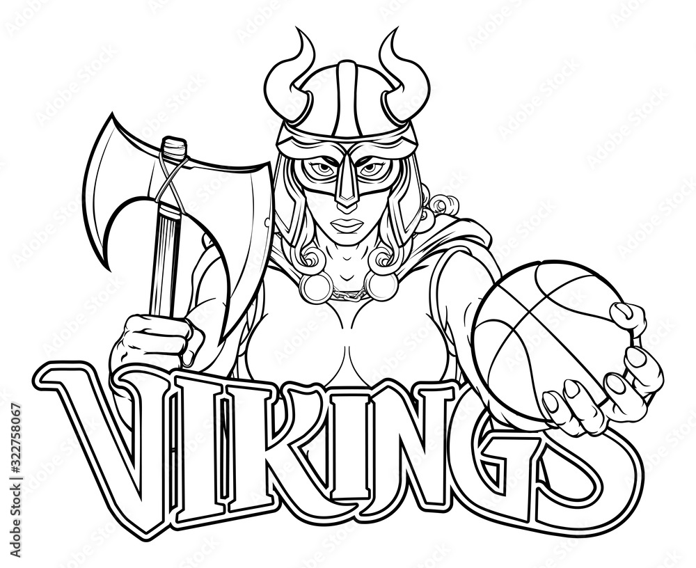 Obraz premium A Viking female warrior woman gladiator basketball sports mascot
