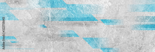 Bright blue and grey grunge stripes abstract banner design. Geometric tech vector background