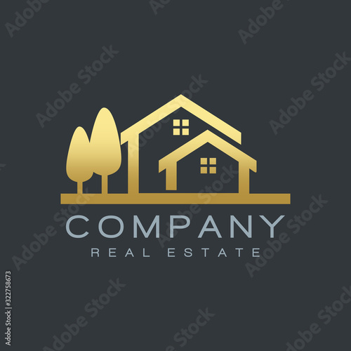 Real Estate Houses Gold Logo Design Vector