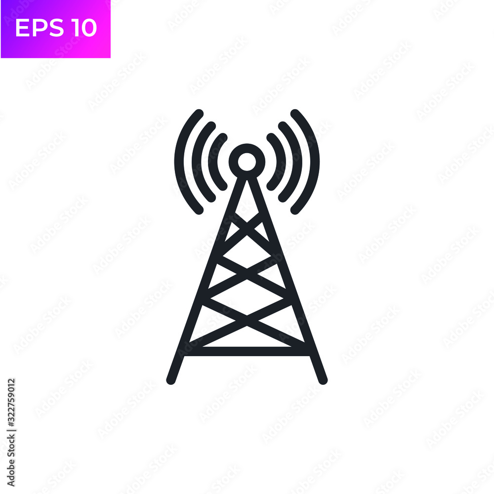 Tower signal icon template color editable. Radio antenna. Broadcasting tower. Transmitter Signal symbol logo vector sign isolated on white background illustration for graphic and web design. Tower signal icon template color editable. Radio antenna. Broadcasting tower. Transmitter Signal symbol logo vector sign isolated on white background illustration for graphic and web design.