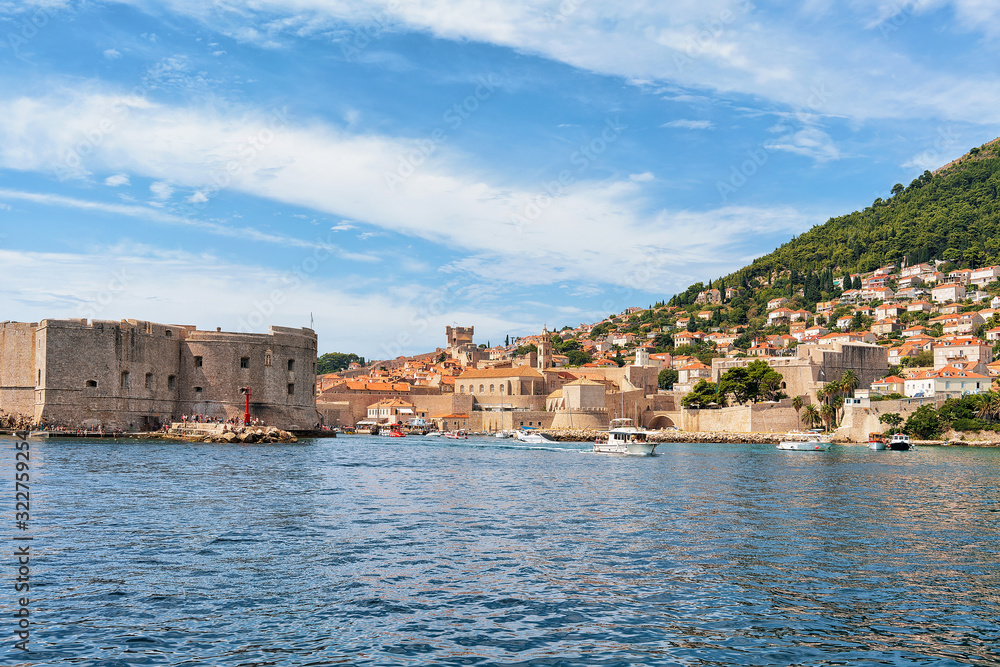 Sailing boats at Saint John Fort and Old port Dubrovnik