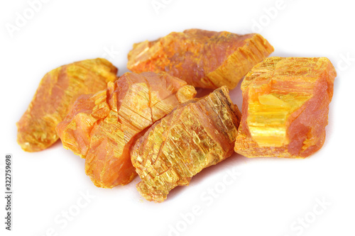 Orpiment (auripigment, arsenic mineral) isolated on white
