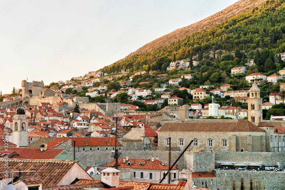 Panorama of Old town with fortress walls in Dubrovnik