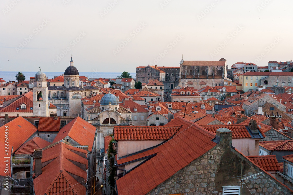 Panorama of Old city of Dubrovnik red roof tiles Croatia