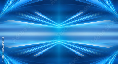 Dark empty abstract scene  rays of searchlights  neon blue light  highlights and lights. Night view of the scene  a tunnel with illumination. Dark background with spotlights.