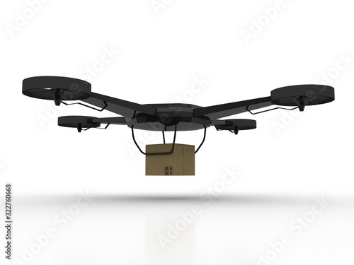 3d rendering Drone or helicam with camera near card box