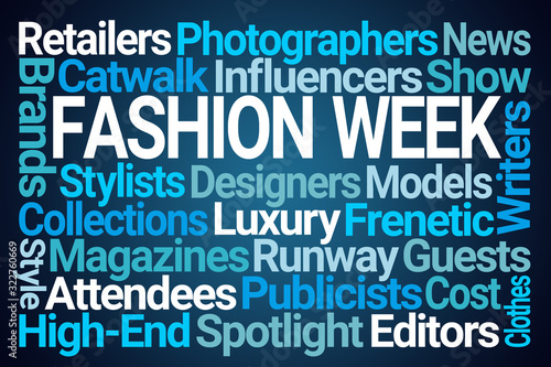 Fashion Week Word Cloud on Blue Background