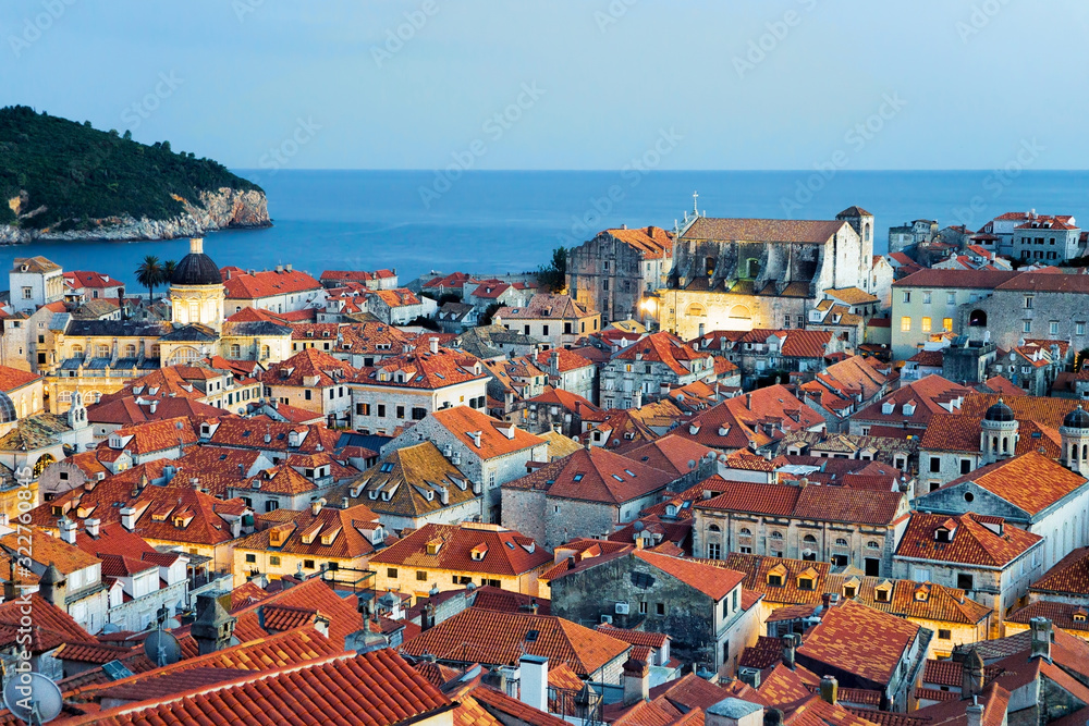 Adriatic Sea and Old town with Saint Blaise church Dubrovnik